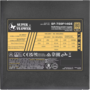  Блок питания Super Flower Leadex III Gold (SF-750F14GE) 750Вт UP ATX 3.1 750W 140mm, 6xSATA, 2xPCI-E(6+2), 1xPCI-E 16, APFC, 80+ Full Modul 