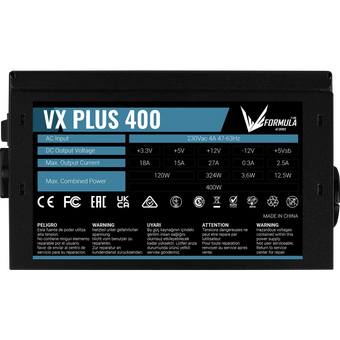  Блок питания FORMULA VX Plus 400 400W (4711401661627) (ATX, 20+4 pin, 1xPCIe 6P, 2xSATA, 2хMolex, 1хFDD, 12cm fan) 