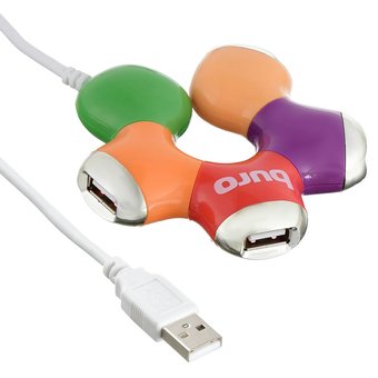  Разветвитель USB 2.0 Buro BU-HUB4-0.5-U2.0-Flower 4порт. разноцветный 